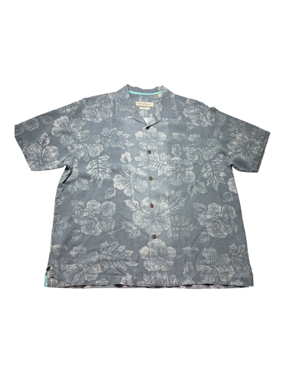 Tommy Bahama 100% Silk Blue Hibiscus Button Down Shirt Original Fit Mens XL